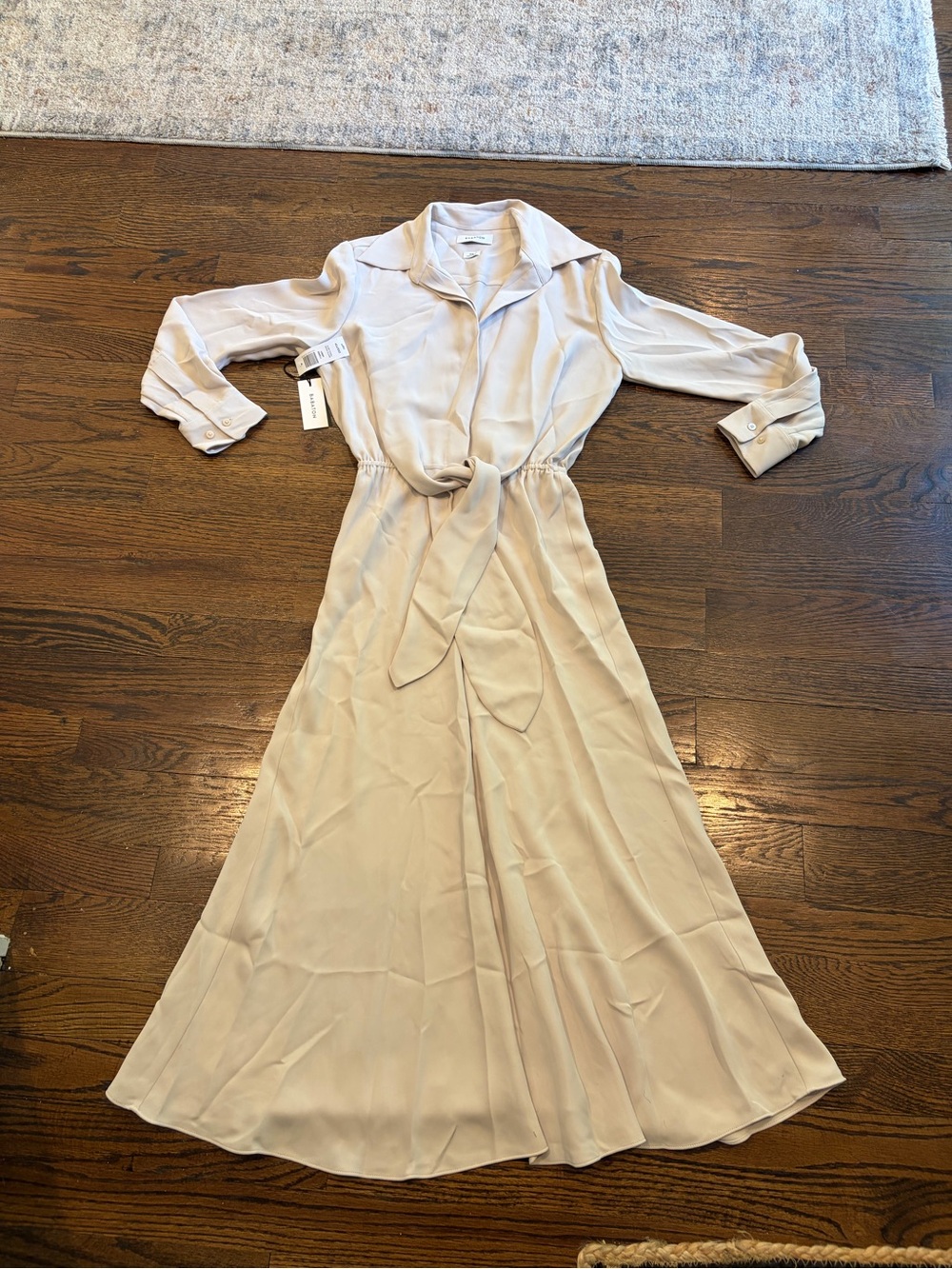 Aritzia Abbey Cream Long Tie-Waist Maxi Shirt Dress